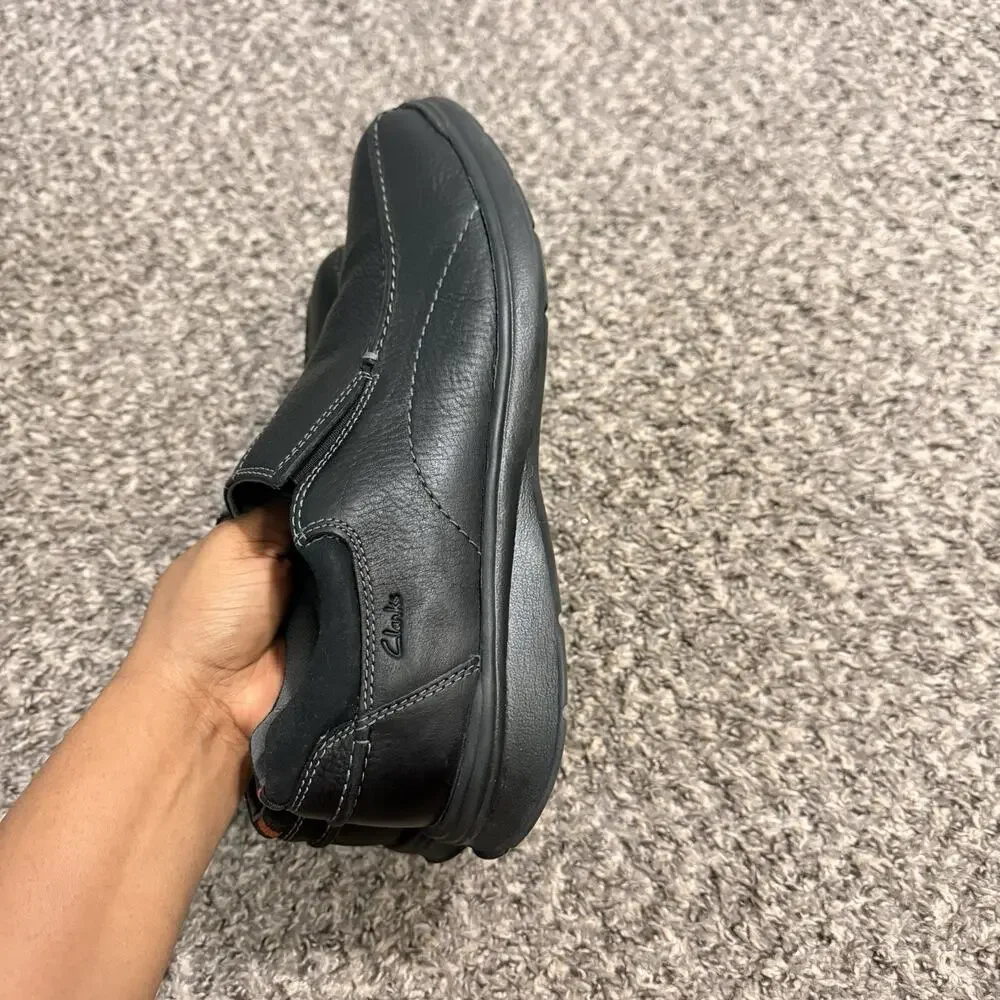 Clarks Men's 12 M Cottrell Step Black Leather Slip-On Loafers Cushioned Comfort